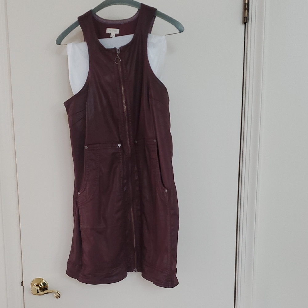 Anthropologie Pilcro Plum faux  Leather Zip Mini Dress Small Reg